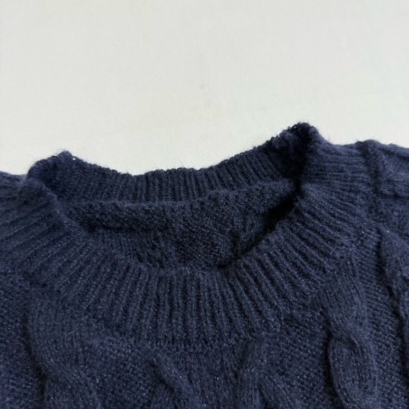 Anthro style Navy Cable Knit Sweater Dress, double lined pleated bottom hem - Picture 4 of 6